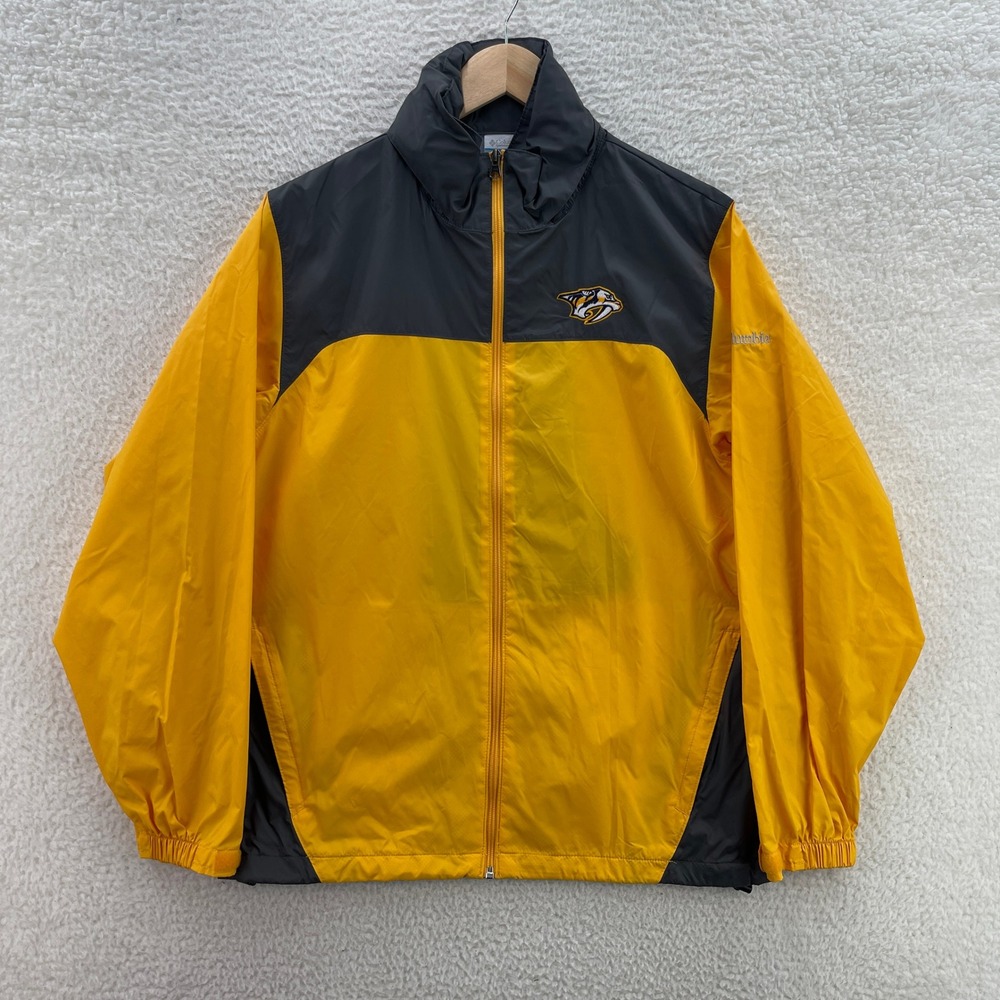 Columbia Rain Jacket Mens Medium Yellow Gray Nashville Predators Glennaker Lake